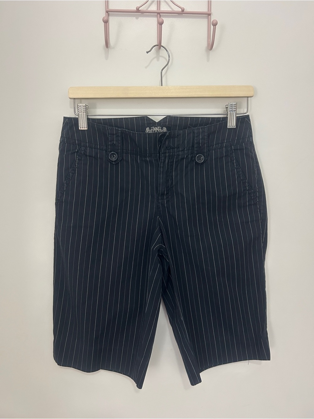 Navy Pinstripe Bermuda Shorts - Women's Tailored Vintage Bermudas